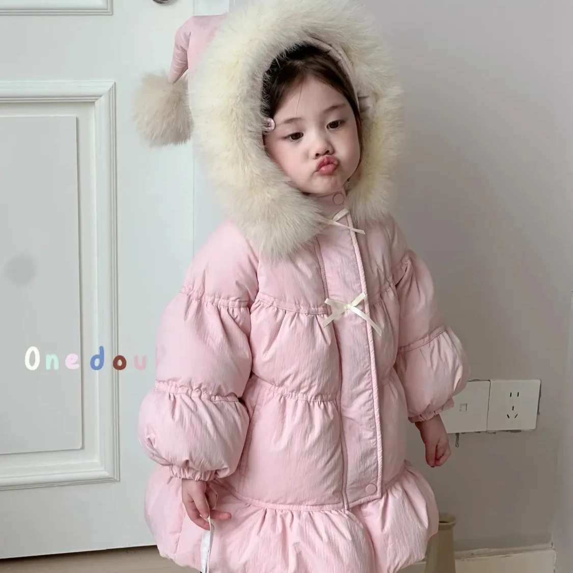 

2025 Princess Winter Coat for Girls Thickened Solid Color Cotton Jacket Fashionable & Warm Hooded Outerwear for Toddlers
