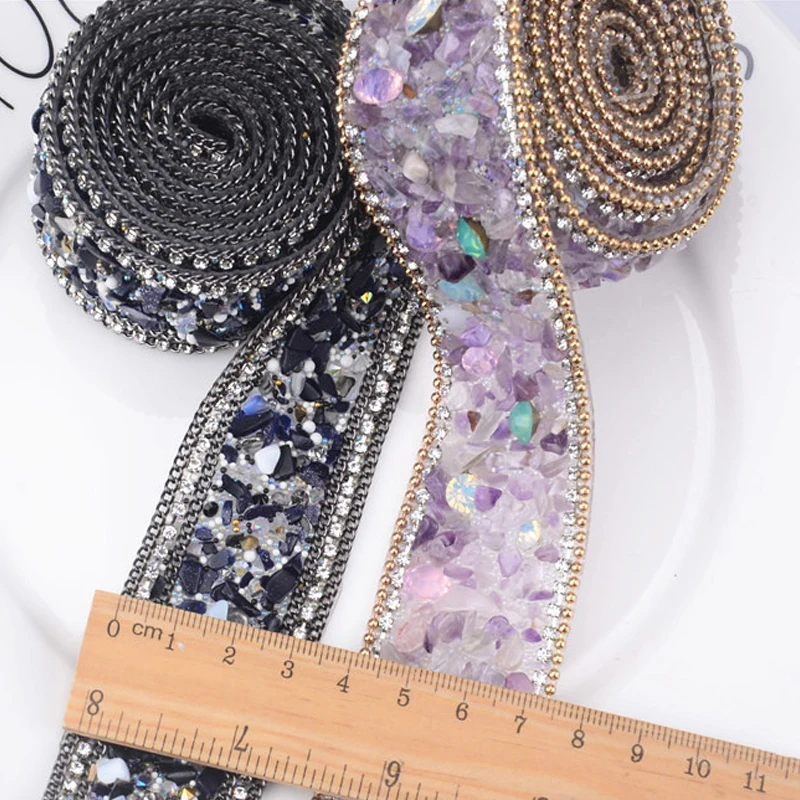 50cmX3.5 cm/sztuk kryształ łańcuch wykończenia kryształ Hot Fix Rhinestone taśma aplikacja wstążka z dżetów żelazko na aplikacje suknie