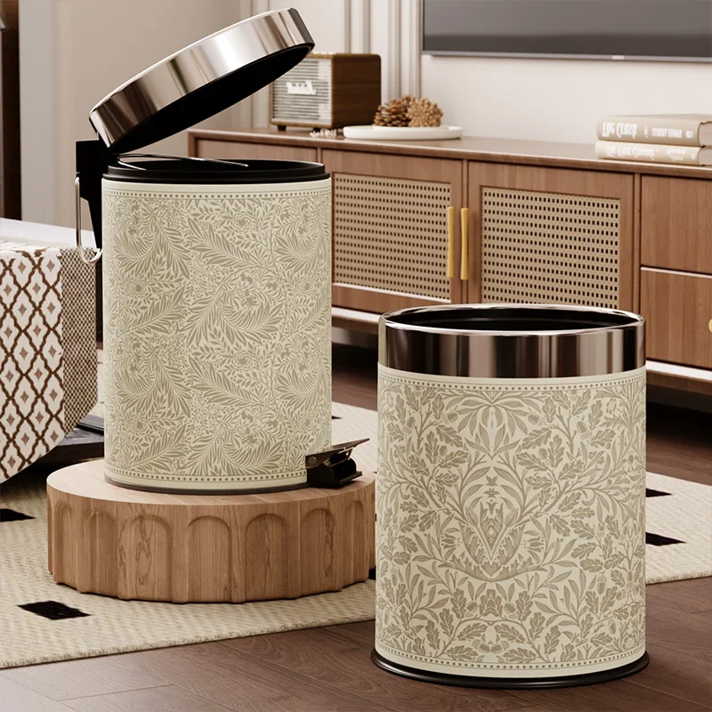 medieval trash can large capacity with lid can step on waste paper basket living room high-end double-layer sanitary bucket