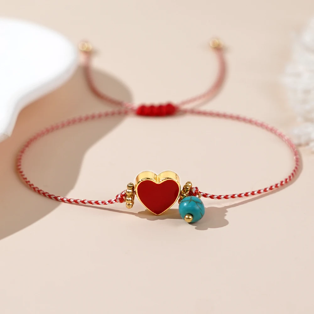 Go2boho Martis Series Snowflake Inlay Synthetic Turquoise Metal Red Peach Heart Jewelry 2024 Greek March Bracelets for Her