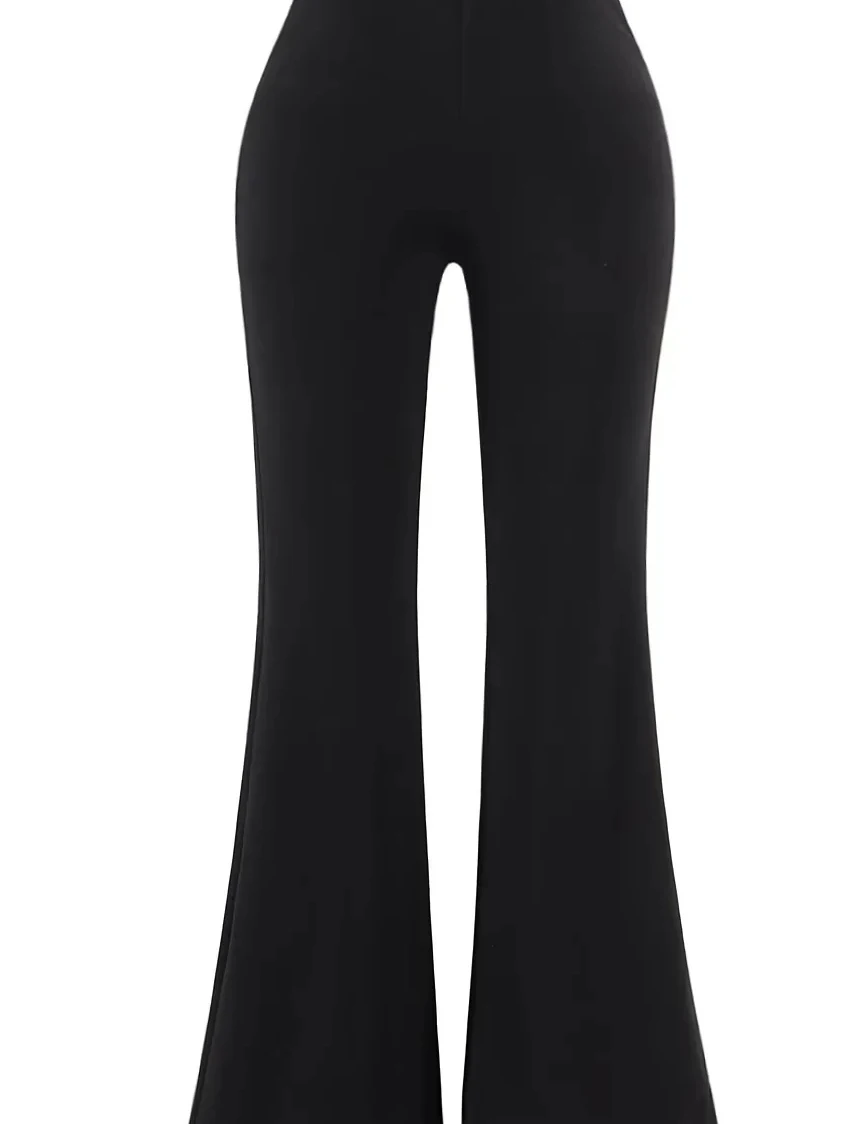 กางเกงขายาวทรงกระดิ่งเอวสูงสไตล์อเมริกันสำหรับผู้หญิง ทรงเข้ารูป สวมใส่สบาย ผ้าบาง ยืดหยุ่น ใช้งานได้หลากหลาย