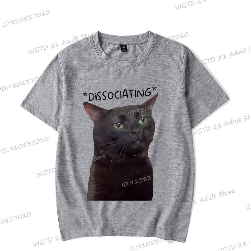Dissociating ميمي الجرافيك تي شيرت مضحك لطيف القط طباعة تي شيرتات قصيرة الاكمام الرجال النساء عادية ثلاثية الأبعاد الحيوان الهبي الشارع الشهير #4