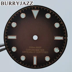 BURRYJAZZ 29mm No Logo NH35 NH36 ETA2824 2836 PT5000 Miyota 8215 Watch Dials Brown Dial Green Luminous Fit 3 O'clock Case Crown