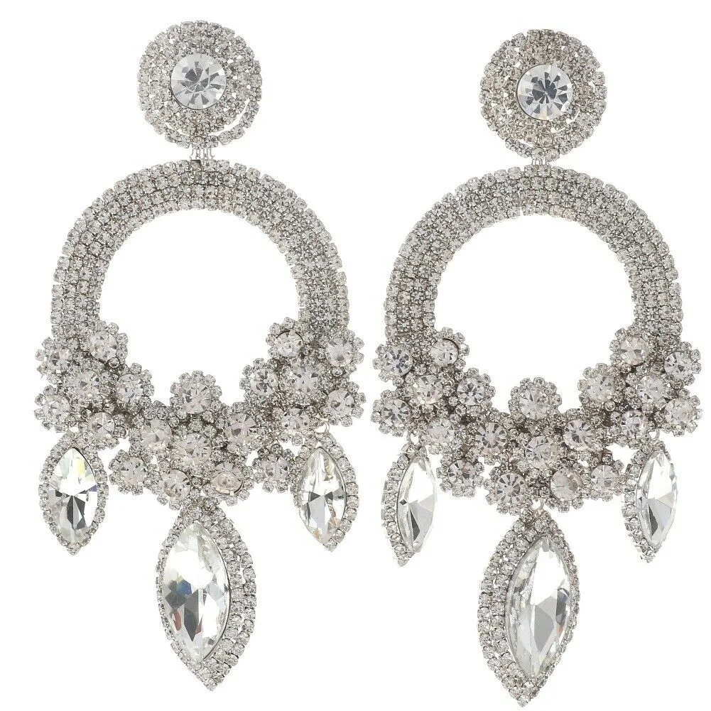 Novelty Design Shiny Rhinestone Round Dangle Earrings For Women Fashion Jewlery Evening Dress Statement Earrings Accessory