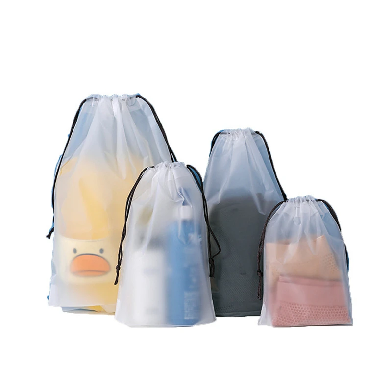 StoBag Frosted Drawstring Bags Transparent Shoes Organizer Clothes Packaging Storage Travel Pocket Portable Clear Pouches Home