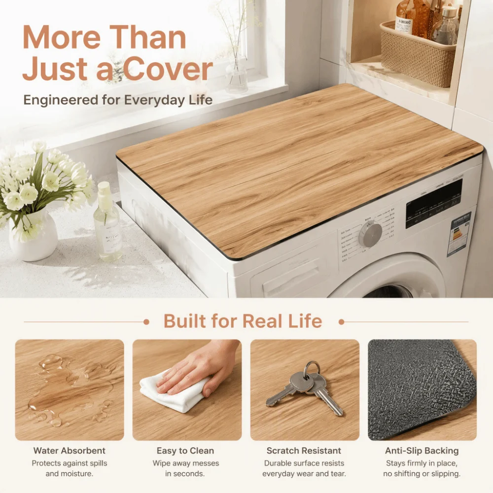 Minimalist Line Washer Top Protector Mat Bohemian Style Absorbent Washer Top Pad Anti Slip Dustproof Dryer Top Mat Laundry Room