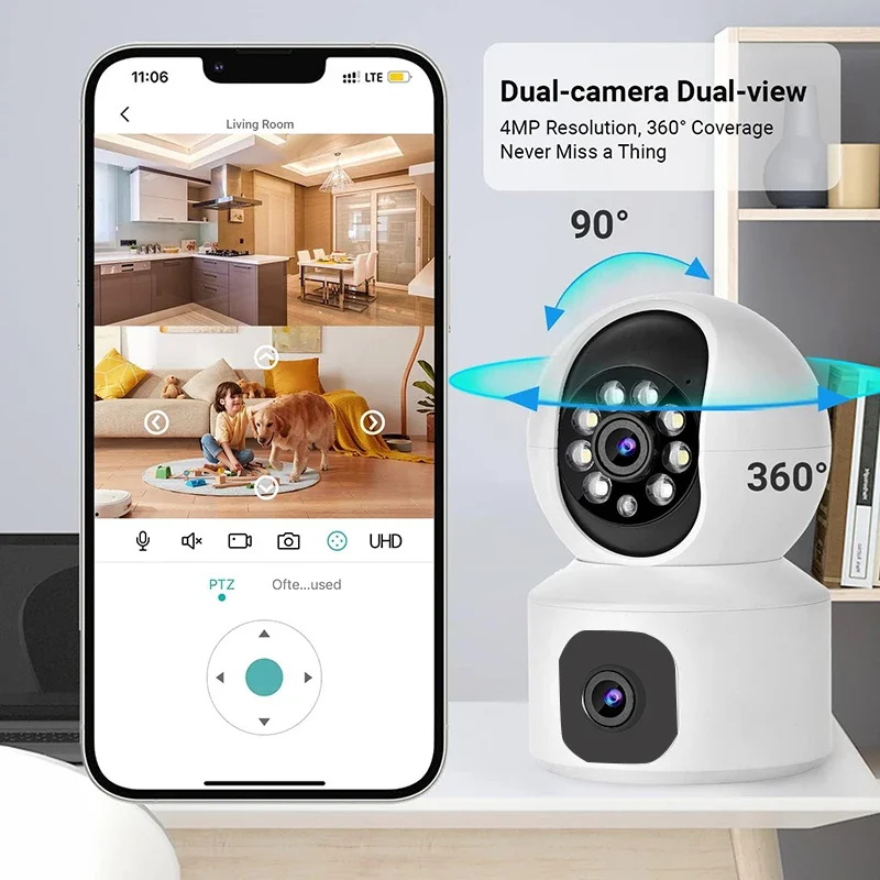 كاميرا 2MP بعدسة مزدوجة ذكية 2.4G WIFI Home 1080P HD شاشة مزدوجة كاميرات مراقبة فيديو لاسلكية داخلية