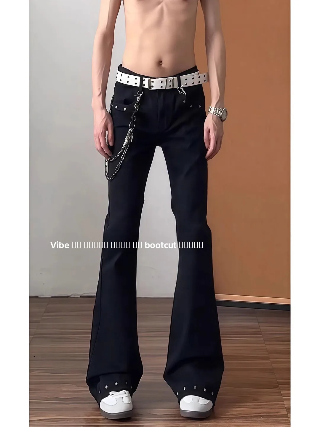 

Bla Men's Bell Bot Jeans High Waist Straight Leg Wide Leg Pants Rivet Design Casual Comfortable Wear Resistant