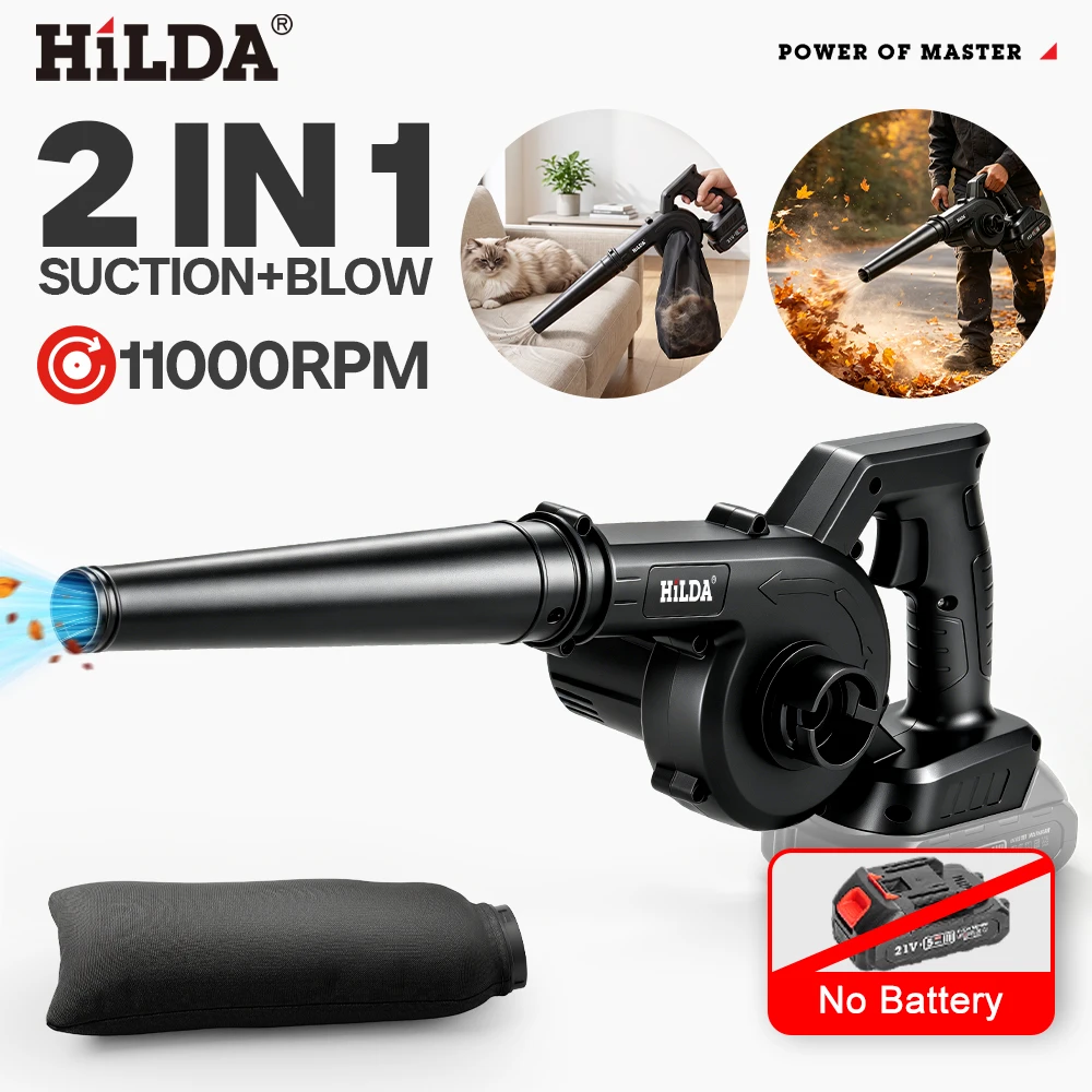 HILDA 21V Kabelloser Laubbläser 2 IN 1 Bläser & Staubsauger Hochleistungs-Handluftgebläse für Auto, Garten, Rasen, PC-Reinigung – Detail 7