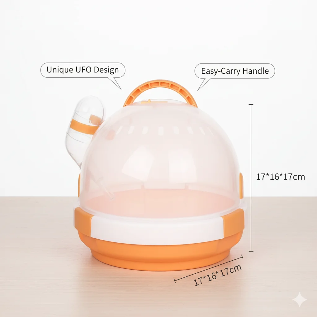 

Space Capsule Hamster Cage For Travel Pet Carrier With Handle And Feeder, For Golden Hamsters Small Rodents