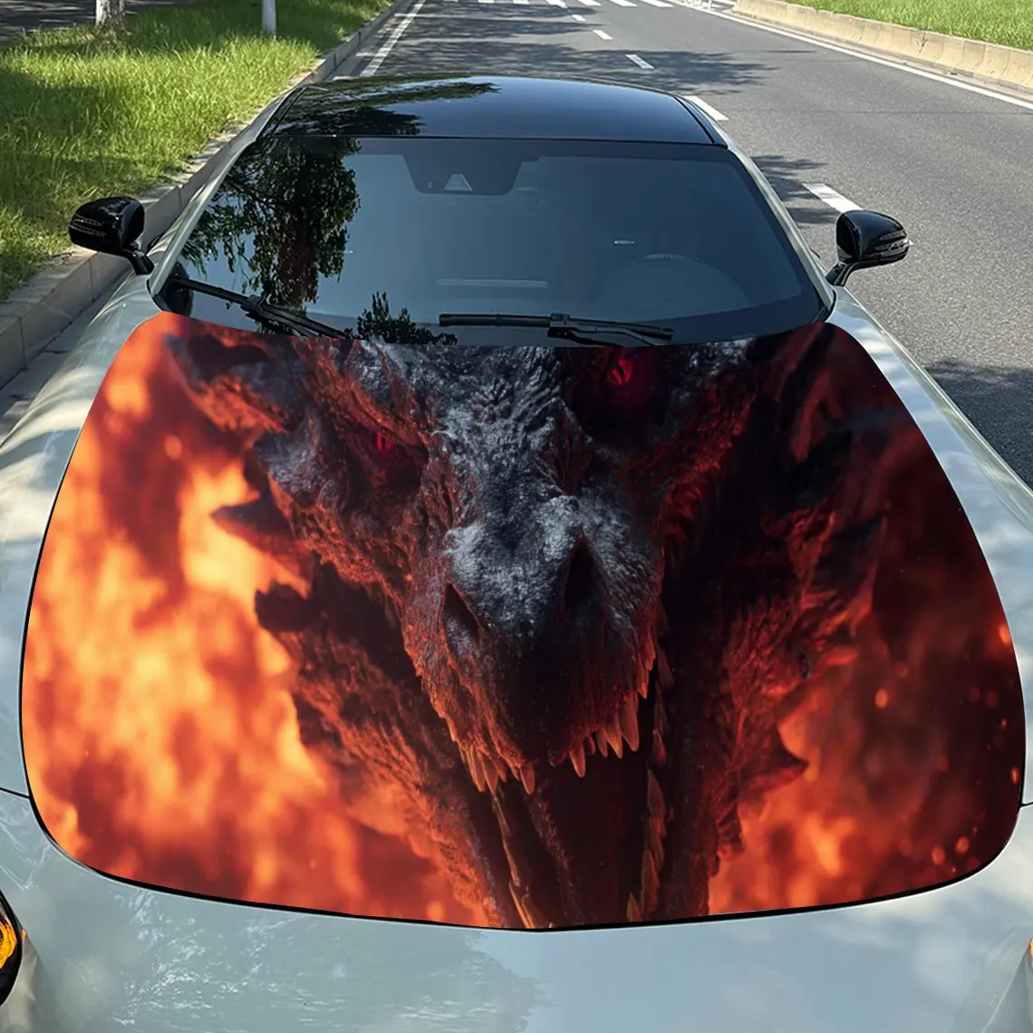 

Fierce Fire - Dragon Car Hood Stickers - Self-Adhesive, Waterproof and Durable Vinyl Wrap, Decorate And Protect Your Car, Fit Fo