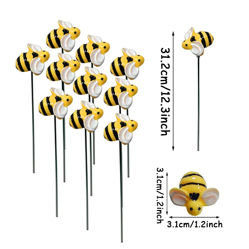 10pcs Little Bee simulazione Plug-in Lawn Garden Stakes Party Decor Resin Yard Pathway Ornaments compleanno Wedding Party Supply