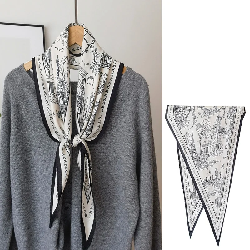 bohemian-style-silk-woolen-diamond-scarf-unusual-warmth-neck-protection-paris-stroll-manuscript-art-aesthetic-decorative-doub