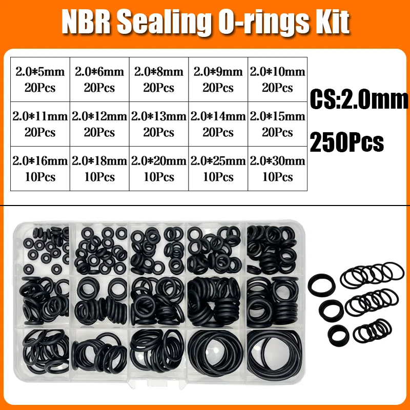 2840p O-Ring-Dichtungsscheibe Schwarz NBR O-Ring Wasserhahn Auto Sanitärdichtung Ölbeständig Hochtemperatur CS 1,0-3,1 mm Oring Kit – Detail 5