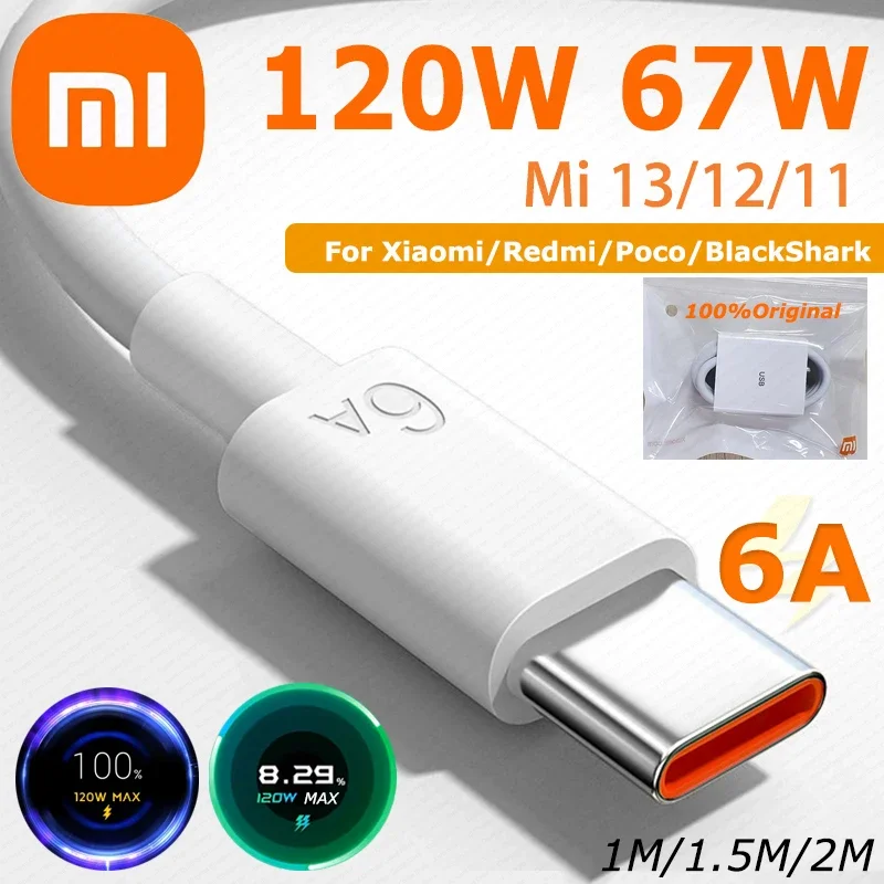 Original Xiaomi 6A 120W 67W 33W USB Type C Cable Turbo Charger Wire Mi 13 12 11 Pro Redmi Note 13 12 Pro Plus POCO F5 BlackShark