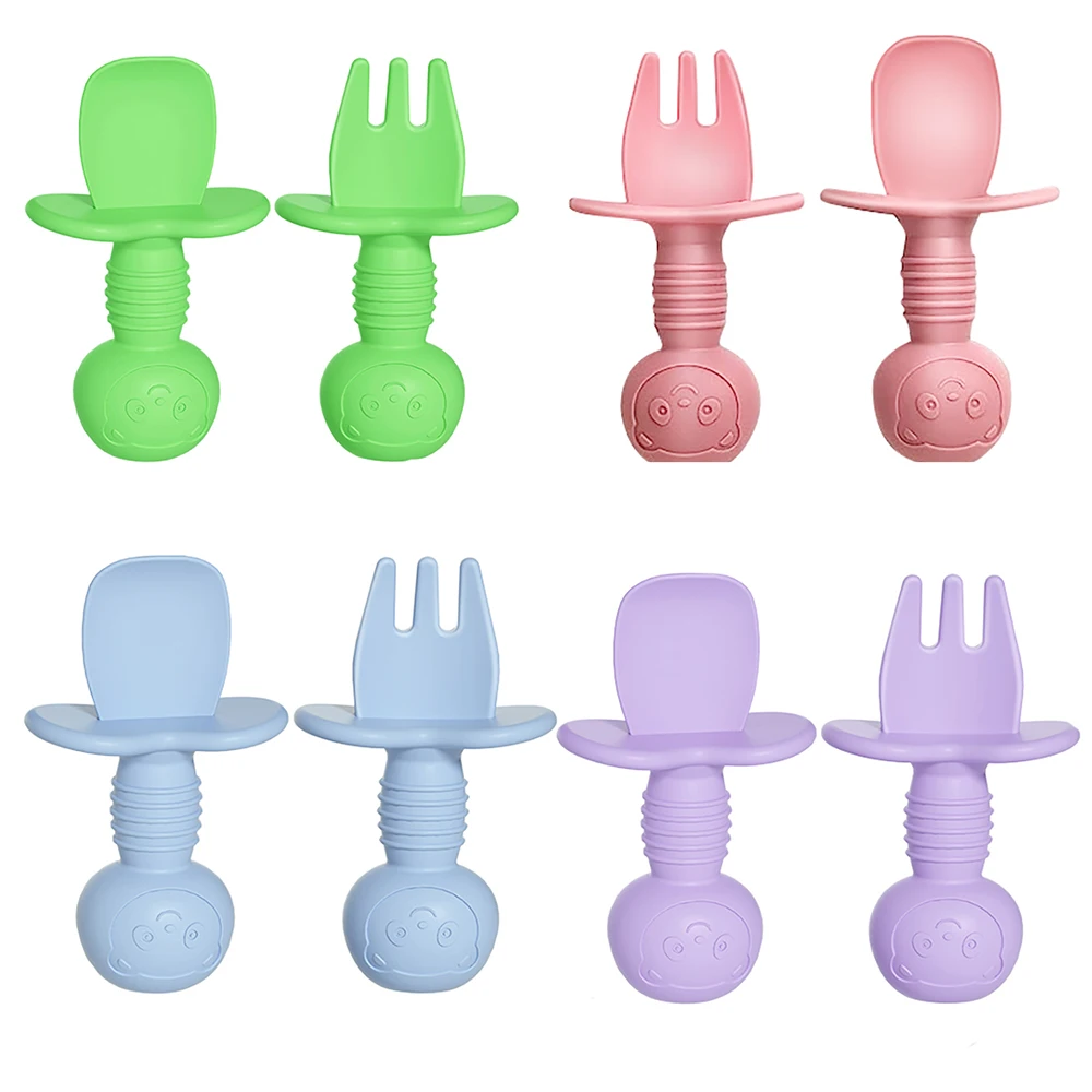

Food Grade Infant Soft Silicone Feeding Tableware For Toddler Kids Cartoon Panda Mini Training Fork Spoon Set Baby Accessories