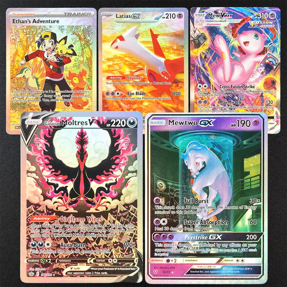 

DIY Proxy PTCG English Tyranitar Galarian Moltres Mew Salamence Rockets Nidoking Dragonite Milotic Collection Flash Card Toy