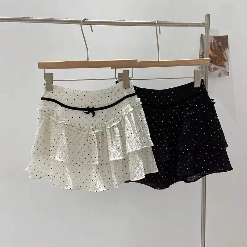 A-line Skirts Women Cute Sweet Summer Korean Simple Polka Dot Casual Chic Mini Feminine Holiday Soft Party All-match High Street