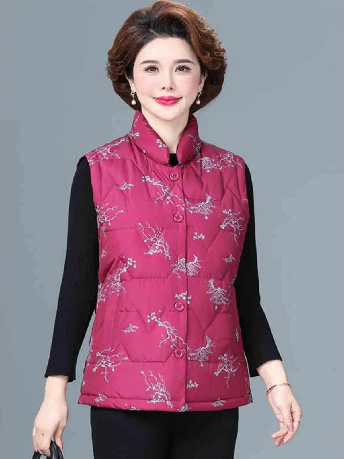 

Теплозаполненный хлопковый жилет с вышивкой и воротником-стойкой, верхняя одежда с принтом для мамы, женская модная домашняя одежда среднего возраста и ли