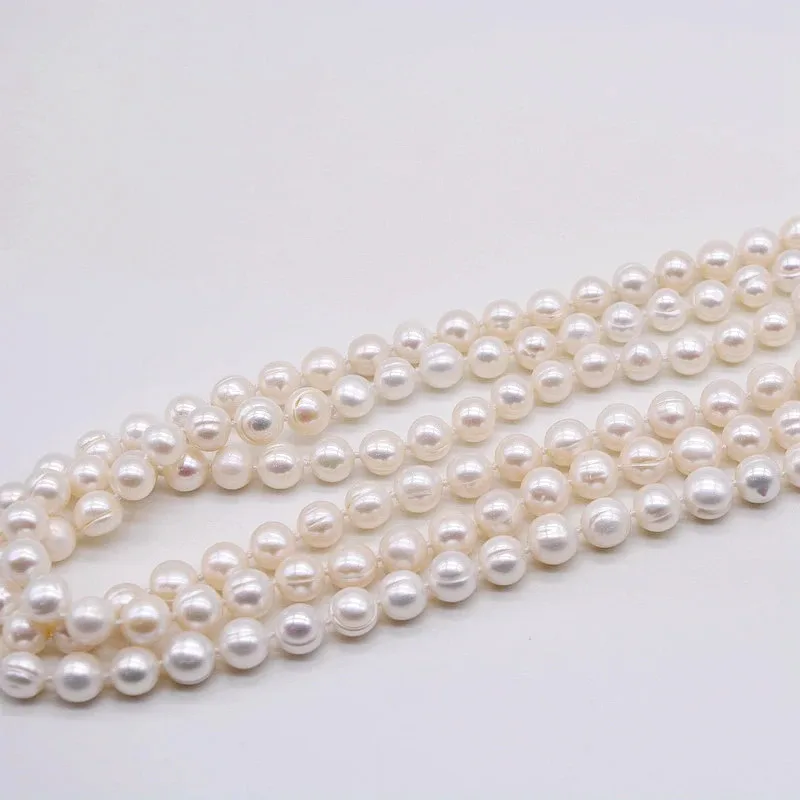 Pearl Long Necklace Natural Freshwater White Pearl Long Sweater Chain Engagement Dress Necklace Women Long Necklace