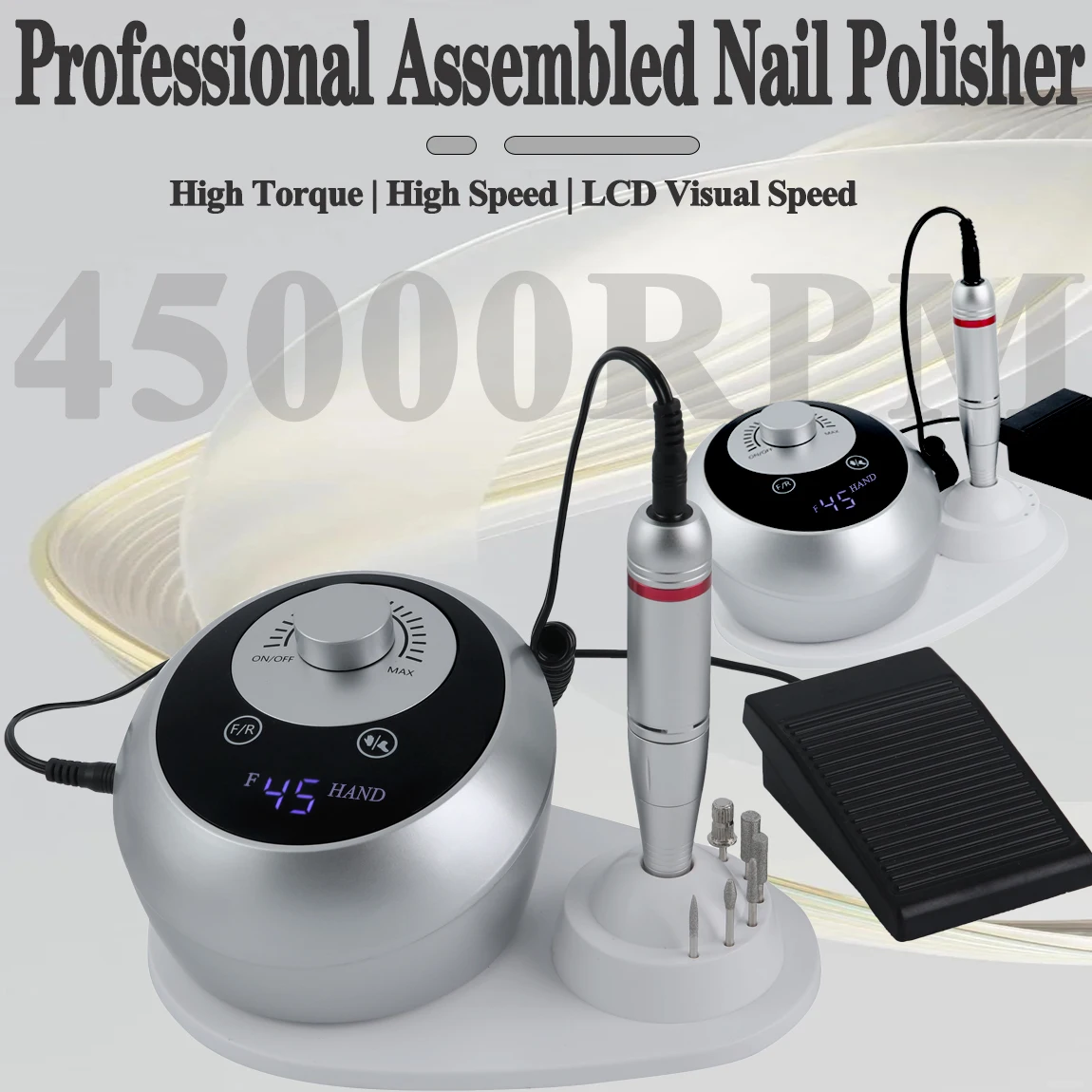 New 45000 RPM Electric Nail Drill Machine for Nails Electric File HD Display Metal Manicure Pen Professional nail lathe Sander