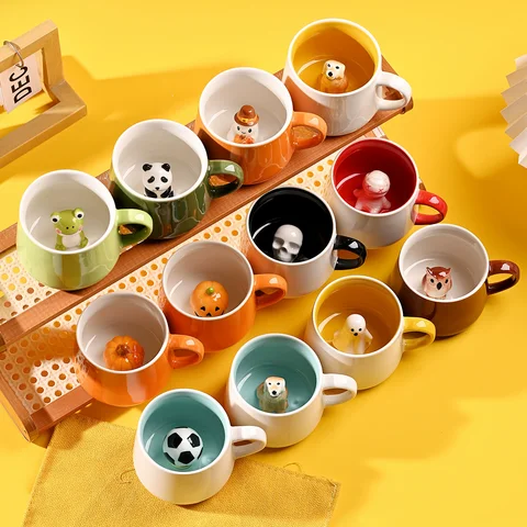 Pumpkin Mug Cute Panda  Mugs 3D Animal Ceramic Coffee Mug with Lid and Spoon Funny Mug Halloween Birthday Gifts
