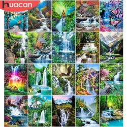 HUACAN Diamond Mosaic Waterfall Full Square Round Painting Landscape ricamo Kit completo hobby creativi decorazione della casa