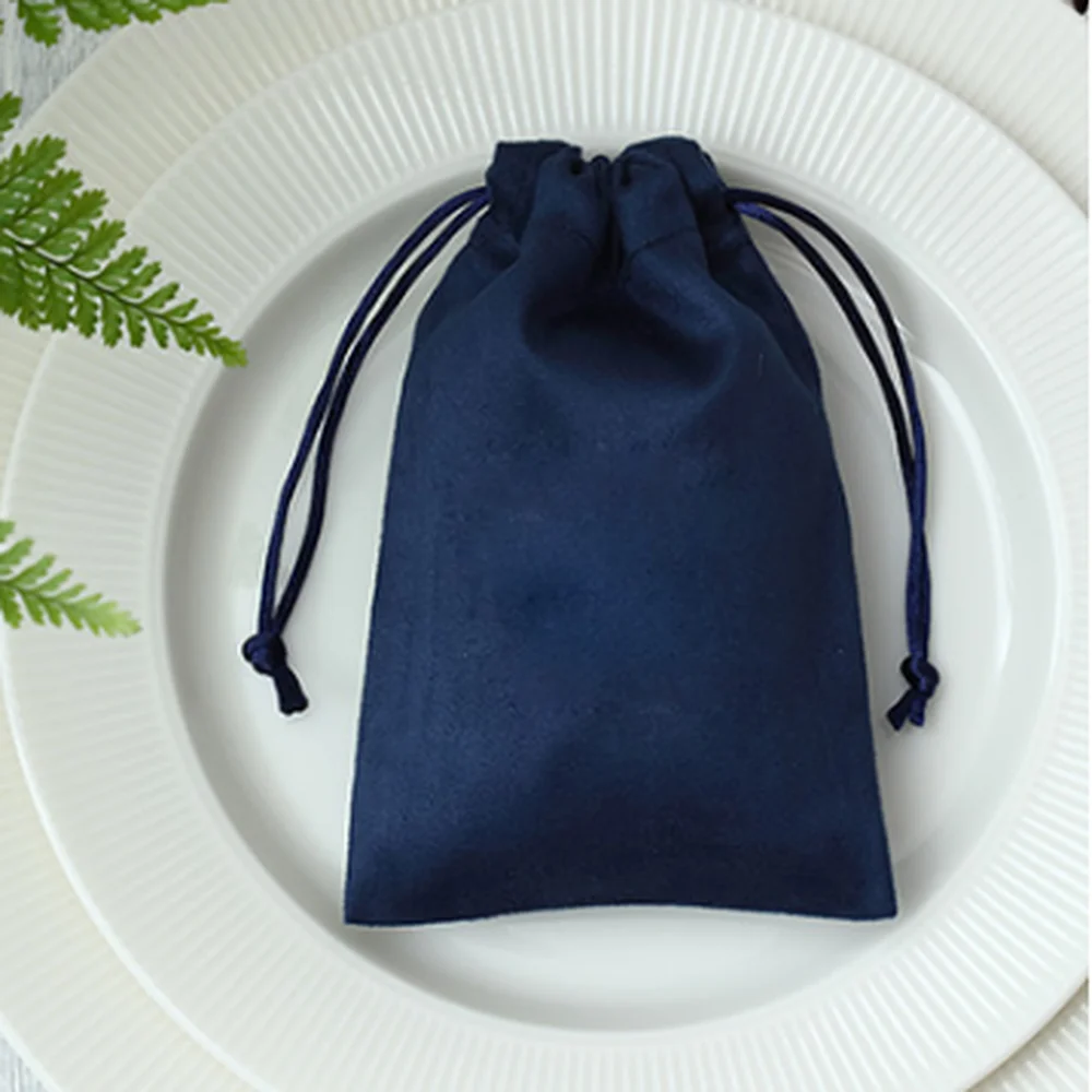 

50Pcs Chic Navy Flannel Jewelry Drawstring Gift Bag Suede Jewellery Packaging Pouch Wedding Favors Earrings Bracelet Candy Sack