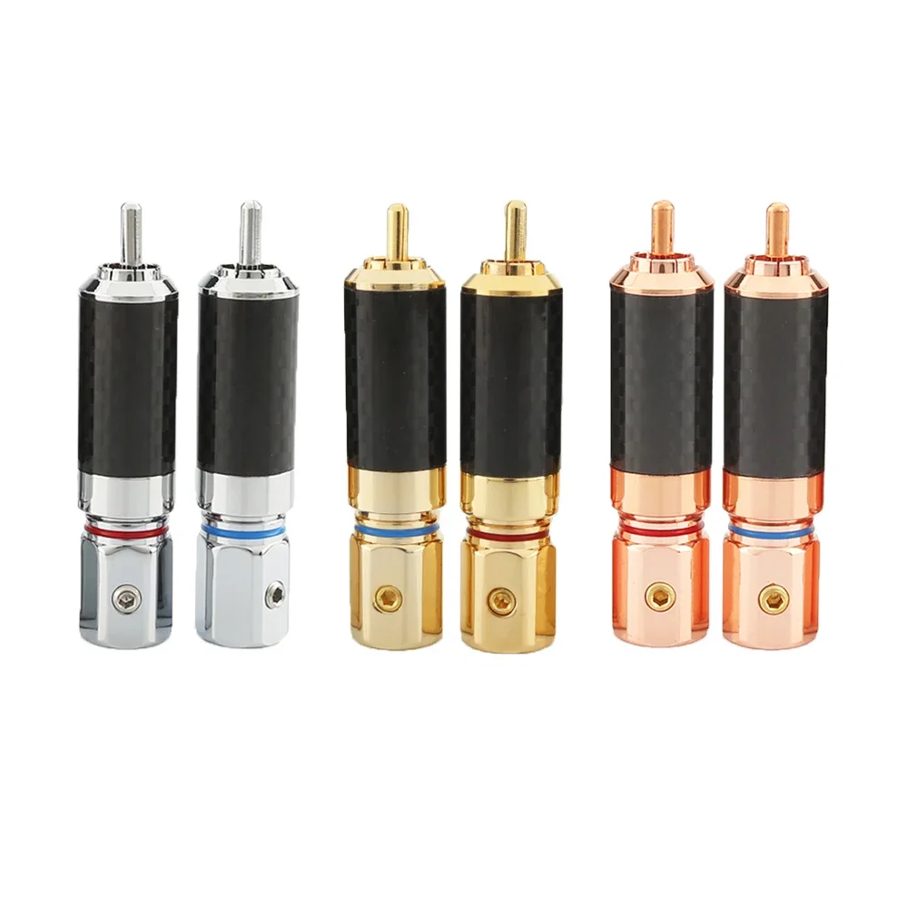 Conector rca de alta fidelidade 10mm, fibra de carbono banhado a ouro, plugue de lótus rca, terminal de alto-falante, amplificador de subwoofer de potência de áudio, soquete rca diy