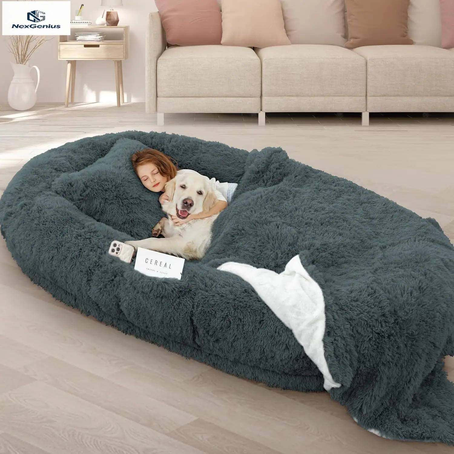 

Human Dog Bed, 71''x45''x12'' Size Fits Adult and Pet Washable Giant People Bed 10 CM Thick Memory Foam Large Oversize Pet Bed w
