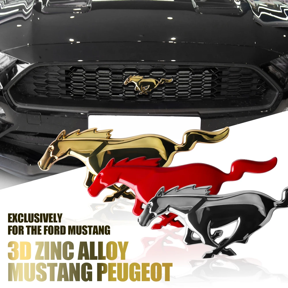 2pcs Car Front Grille Trunk Sticker Metal Running Horse Badge Emblem car Accessories For Ford focus Mustang Shelby GT350 GT500