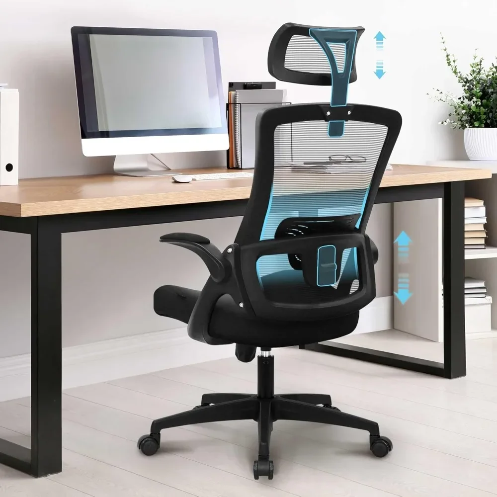 

Mesh Headrest Adjustable Height and Ergonomic Design Home Office Computer Desk Executive Lumbar Support Padded Flip-up Chair