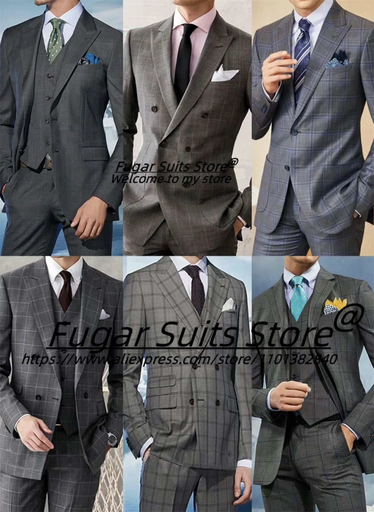 

Custome Made Business Formal Men Suits Slim Fit Peak Lapel Groom Tuxedos 2/3 Pieces Sets High Qublity Male Blazers Ropa Hombre