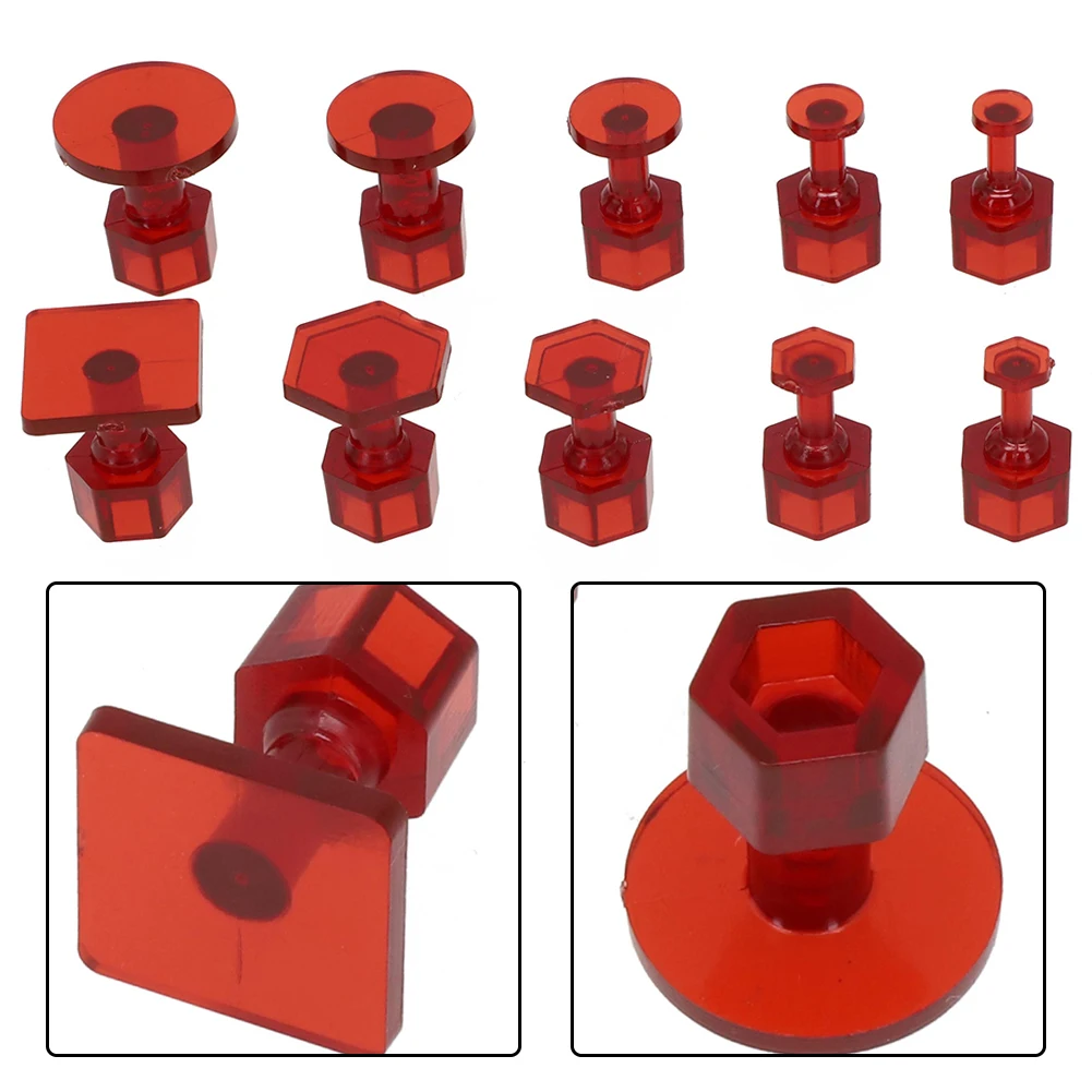 10pcs Car Paintless Dent Repair Tools Puller Removal Kit Slide Hammer Reverse Hammer Tool Body Suction Cup Adhesive Red Tabs