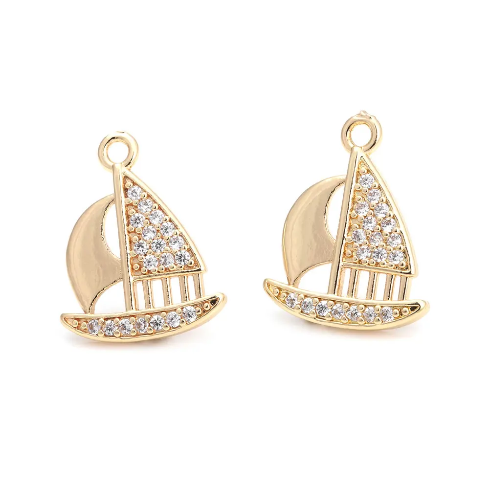 18K Gold Color Brass Sailboat Anchor Rudder Charms Pendants High Quality Jewelry Making Necklace Earrings Accessories Materials