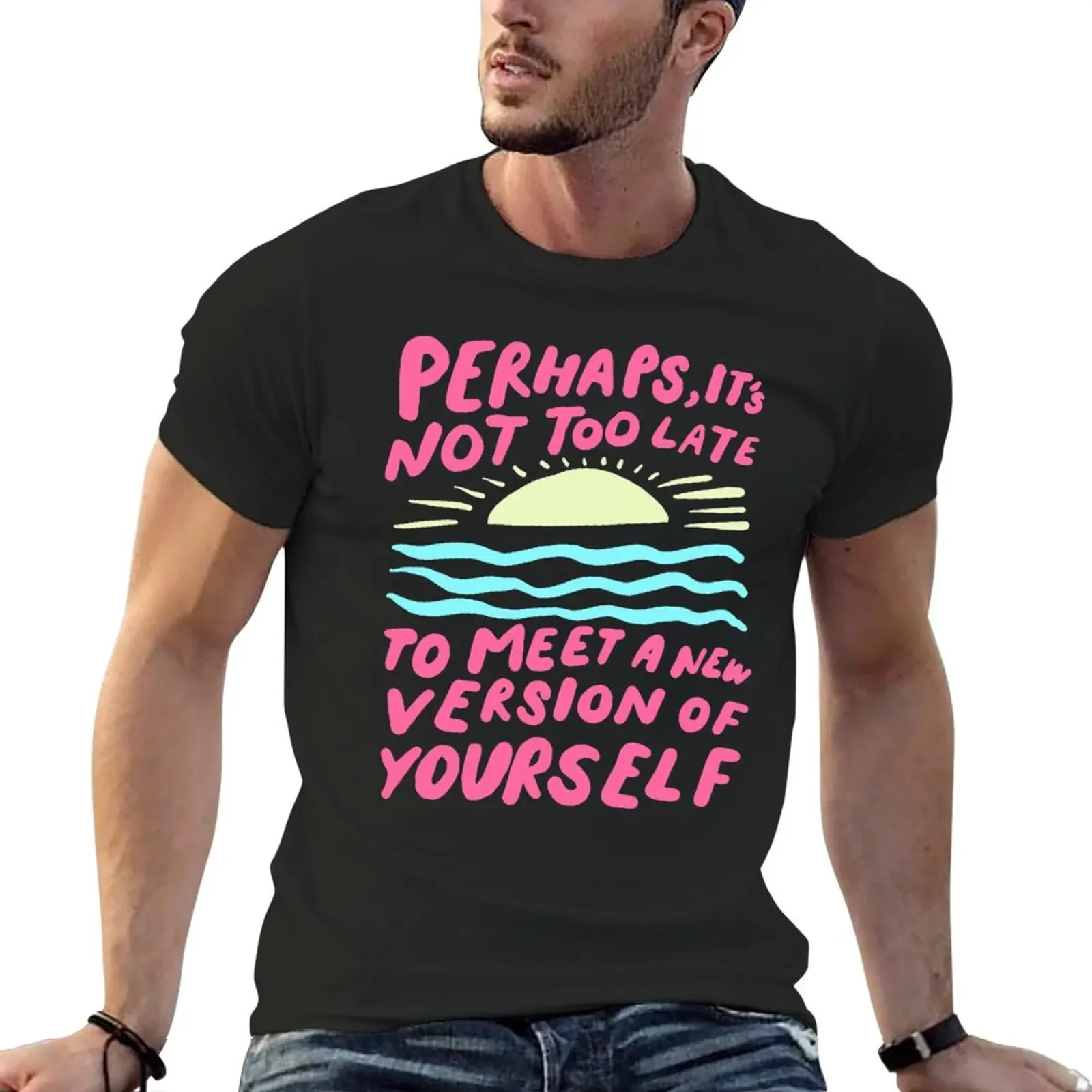 

Meet a new version of yourself - inspirational quote art - pink and pastel bold illustration T-Shirt