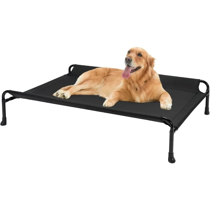 Cooling Elevated Dog Bed, Raised Dog Beds for Large Dogs, Outdoor Dog Bed with Guardrail, Upgraded Non-Slip Feet