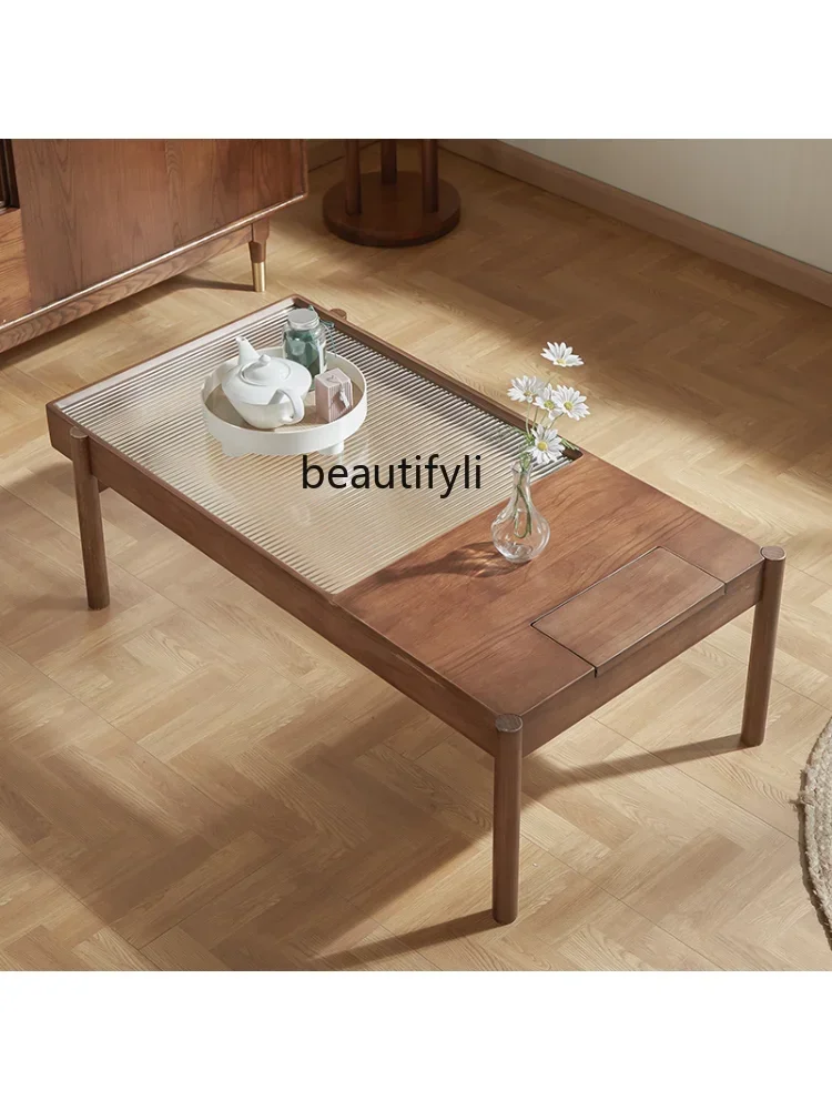 cc182R1 Nordic Solid Wood Coffee Table Living Room Home Tea Table Glass Japanese Minimalist Small Apartment Rectangular Table