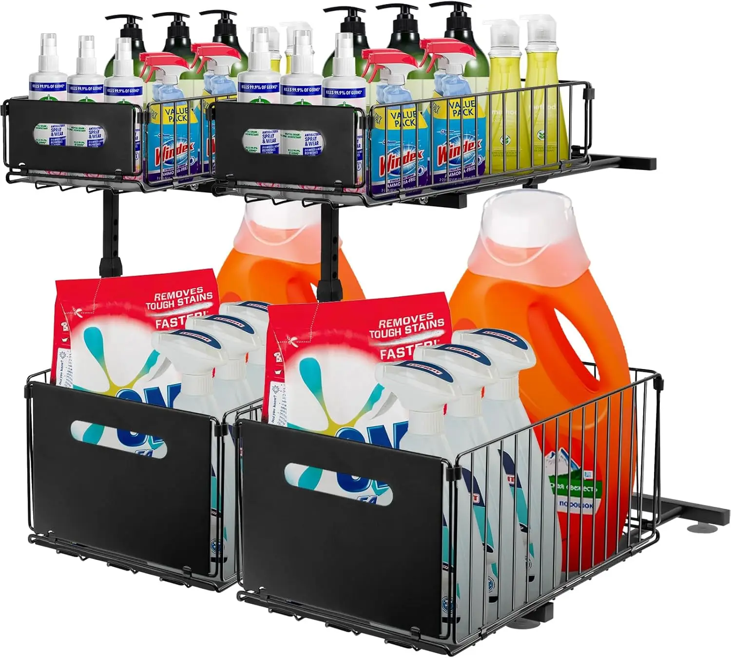 

Under Sink Organizers and Storage, 2-Tier Pull Out Cabinet Organizer, Slide Sink Steel Shelf Cabinet Storage Shelves, Height