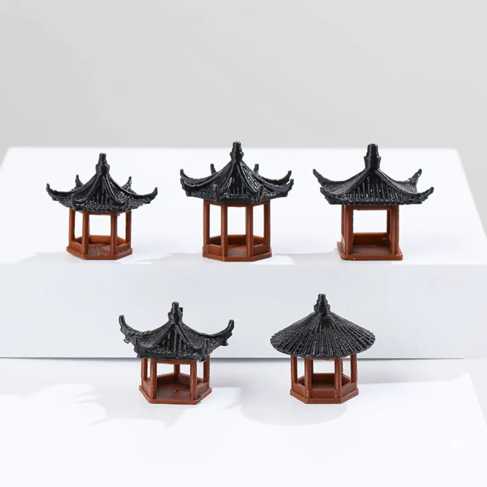 Durable Plastic Mini Pagoda Statue Miniature Decor Micro Landscape Hexagonal Tiny Pavilion Ornament