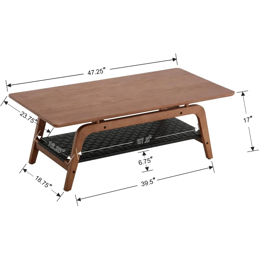 Mesa de centro Rectangular de 2 niveles, estante de almacenamiento abierto, informal, sofá, sala de estar y reunión