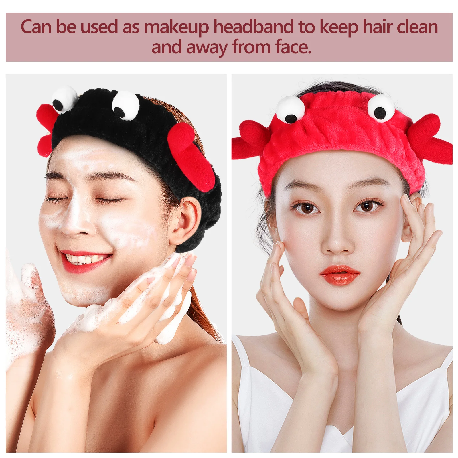 

2 pcs 3D Reindeer Antlers Eyes Design Coral Fleece Makeup For Women Spa Skincare Face Wash Yoga Animal Headbands Skincare