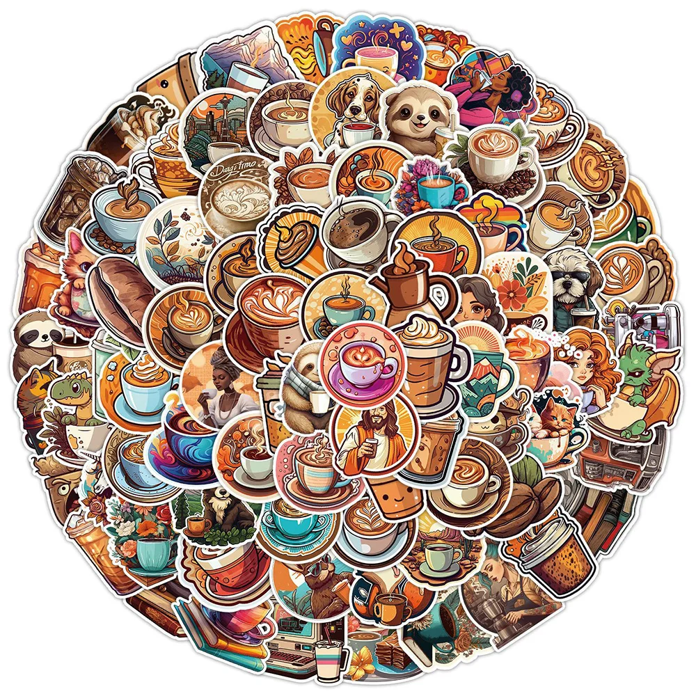 10/50/100PCS Vintage Coffee Cartoon Decoration Stickers Decal DIY Graffiti Fridge Laptop Phone Case Waterproof Retro Sticker Toy