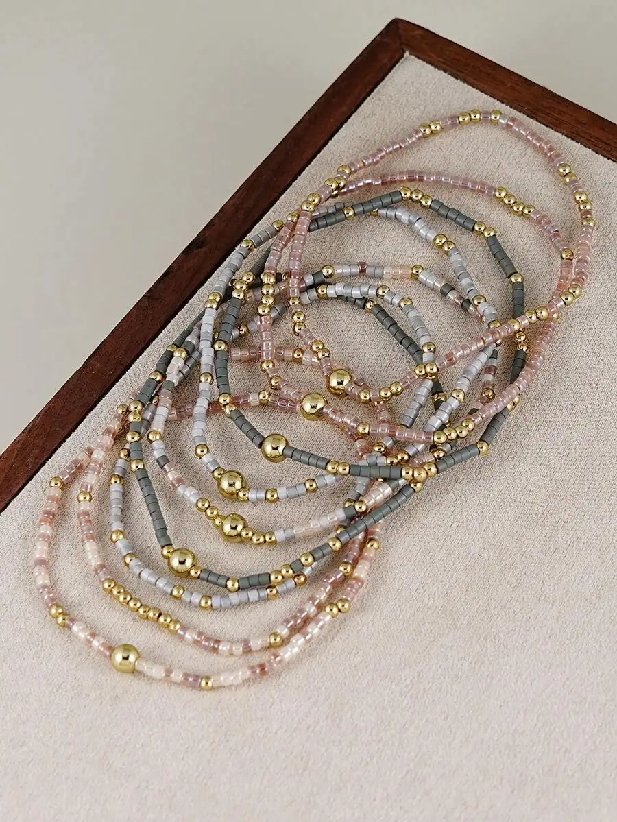 

9pcs Bohemian Handmade Beaded Stretch Bracelet Set Multi-Layer Stackable For Women Daily Vacation Party