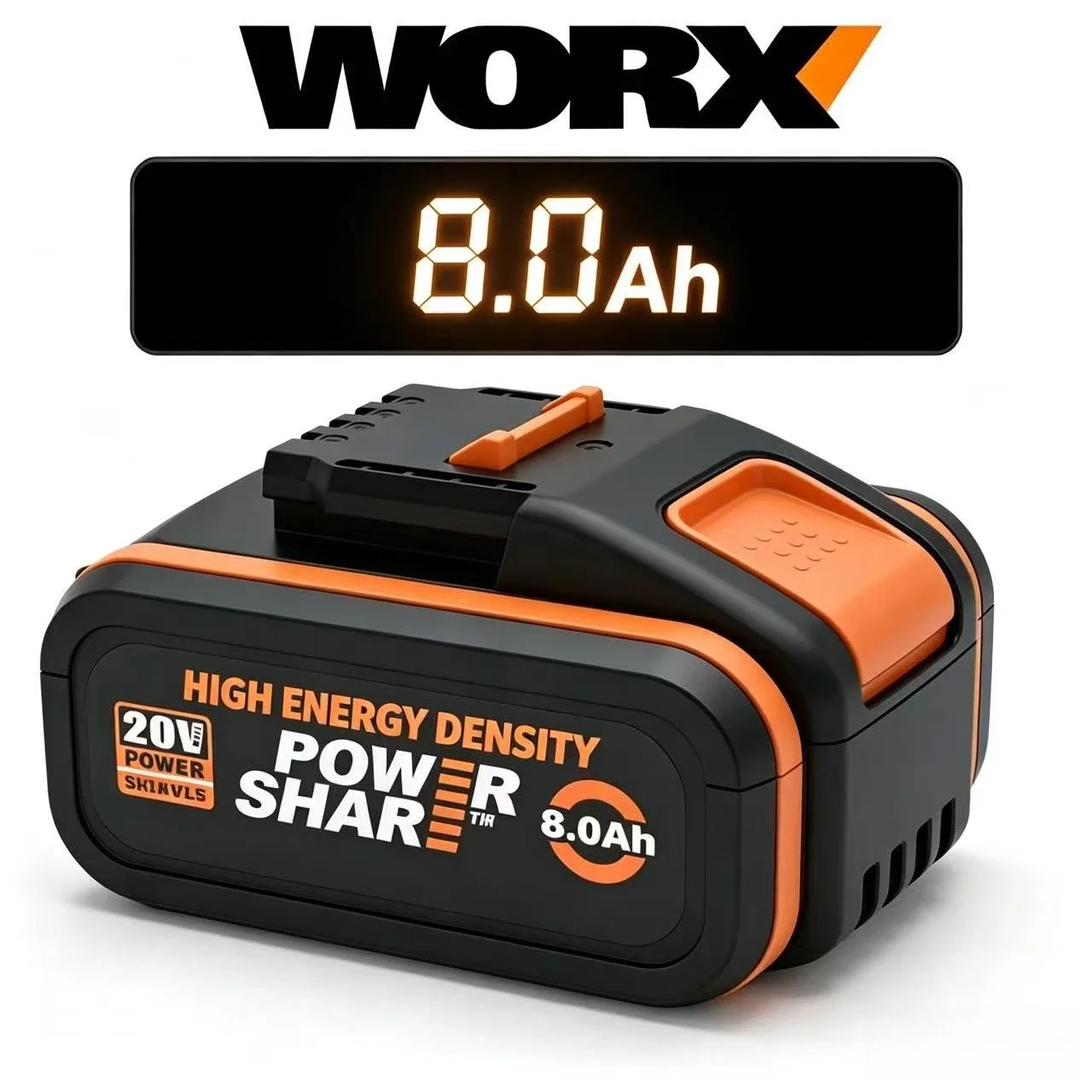 

2026 Worx Original 20V 8.0Ah Lithium Battery Rechargeable WA3553 WA3551 WA3553.1 WA3570 for All WORX Electric and Garden Tools