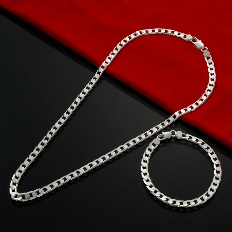 

925 Sterling Silver Original Designer 6MM Geometry Chain Bracelets Necklaces for Women Man Fashion Party Wedding Jewelry Sets