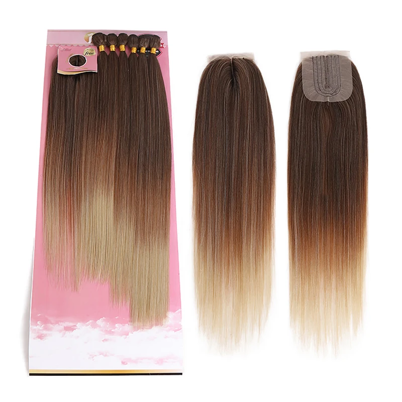 

JULIANNA Synthetic Hair Extensions Natural Yaki Straight Bundles with ClosureLong Hair Extension Heat Resisitant Weft For Women