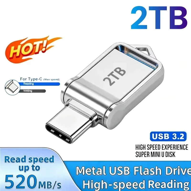 Mini Type C Flash Drive USB 3.2 High-Speed 512GB 1TB 2TB Large Capacity Metal Pen Drive Portable Waterproof U Disk for PC Phone