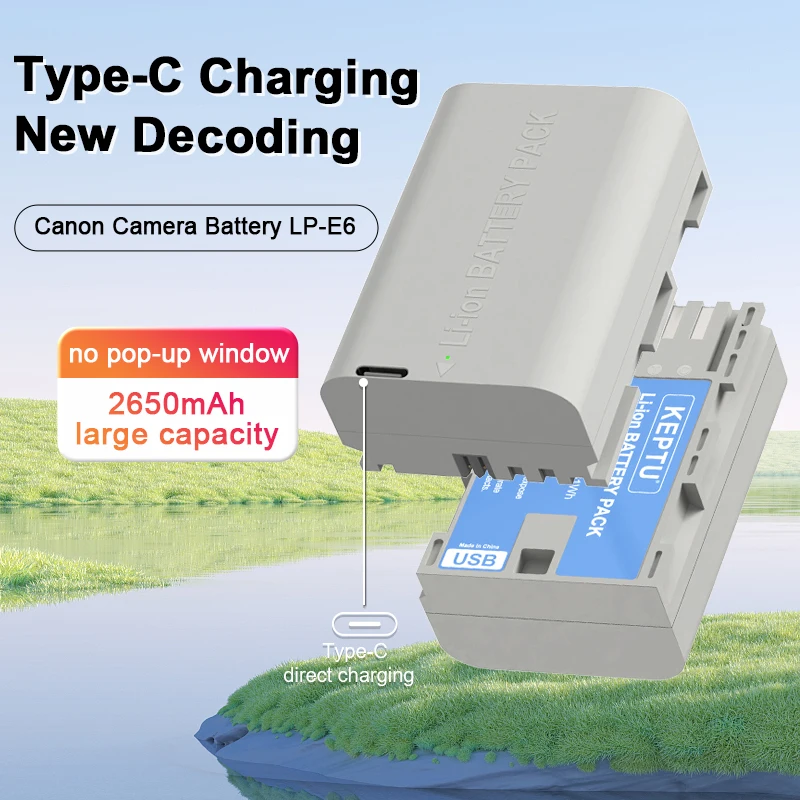 

LP-E6 LP-E6N Battery Type-C Fast Charging Rechargeable Batteries for Canon EOS R5 R6 R6II R7 5D II III IV 6D 6DII 70D 80D 90D