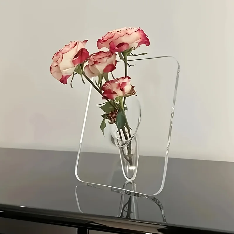 1pc Transparent Simple Art Photo Frame Acrylic 1.76LB Vase, Glass Creative Bedroom Living Room Transparent Water Delivery Flower